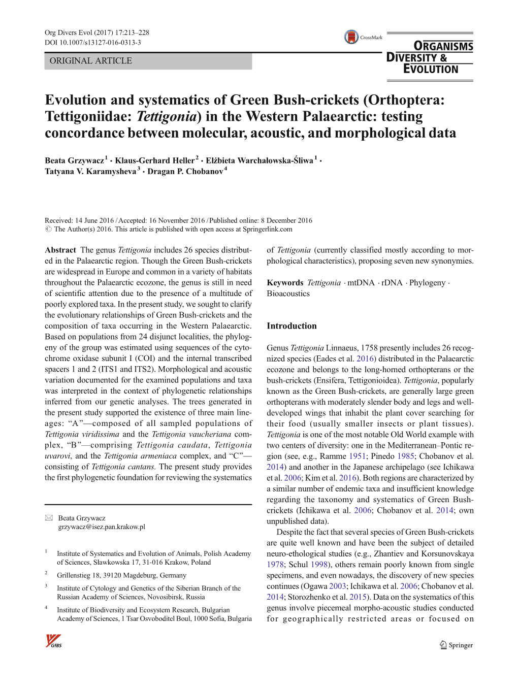 (Orthoptera: Tettigoniidae: Tettigonia) in the Western Palaearctic: Testing Concordance Between Molecular, Acoustic, and Morphological Data