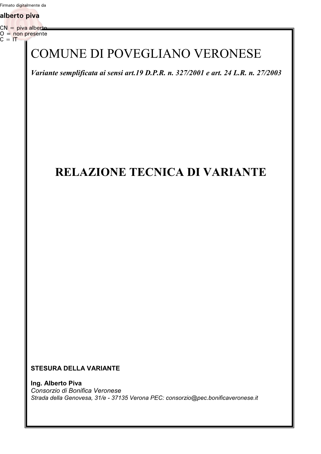 RELAZIONE DI VARIANTE PRG Povegliano