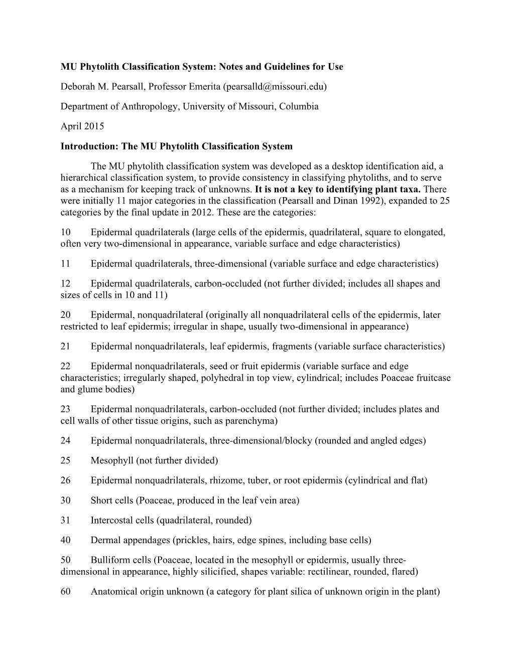 MU Phytolith Classification System Guide