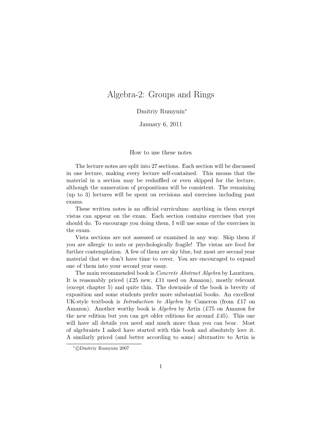 Algebra-2: Groups and Rings