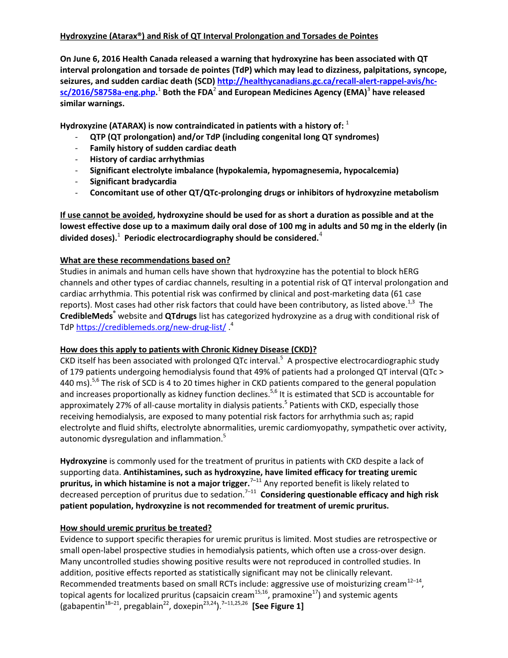 Hydroxyzine (Atarax®) and Risk of QT Interval Prolongation and Torsades De Pointes