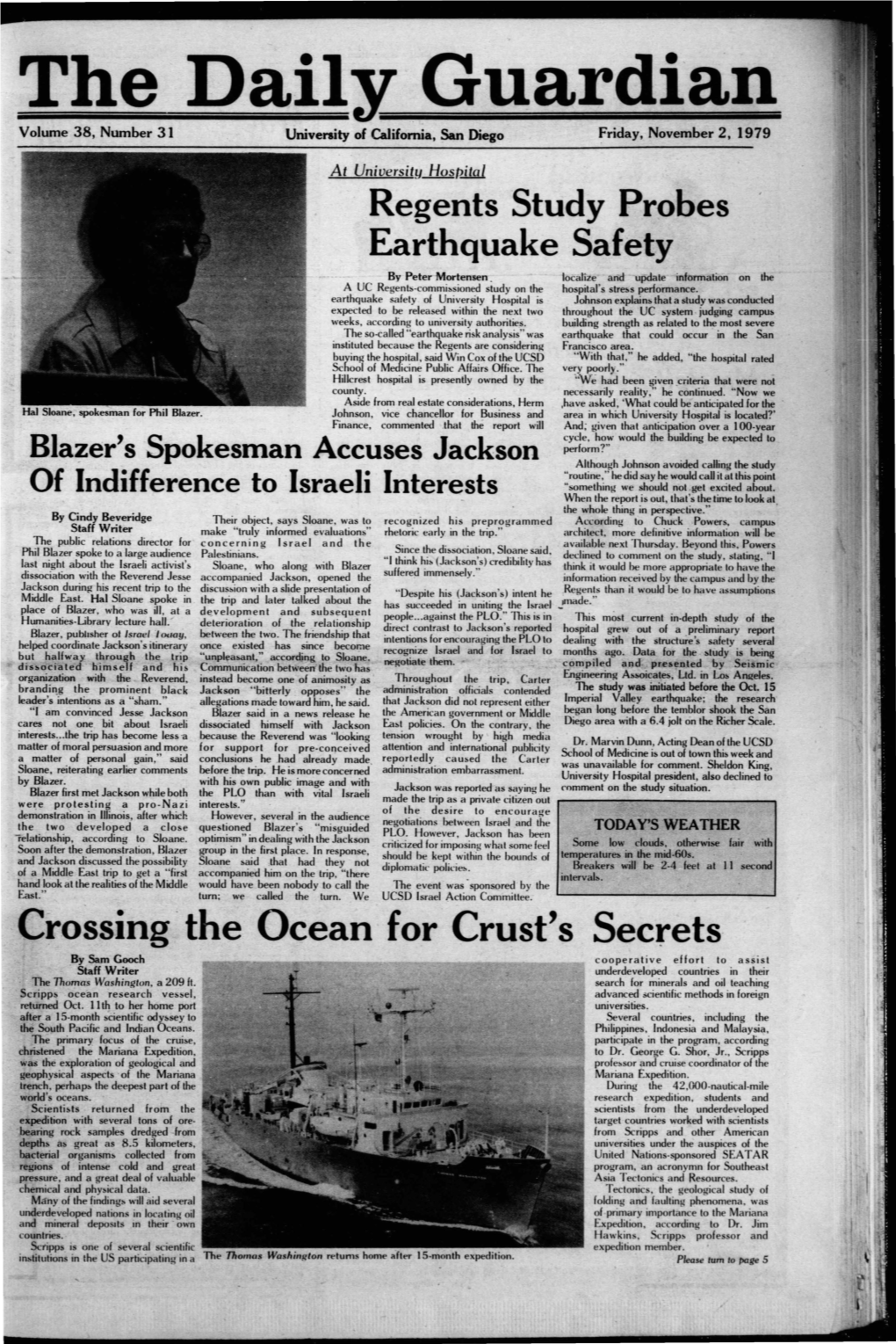 Crossing· the Ocean for Crust's Secrets· by Sam Gooch Cooperative Effort to Assist Staff Writer Underdeveloped Countries in Their the Thomas Washing/On, a 209 Ft