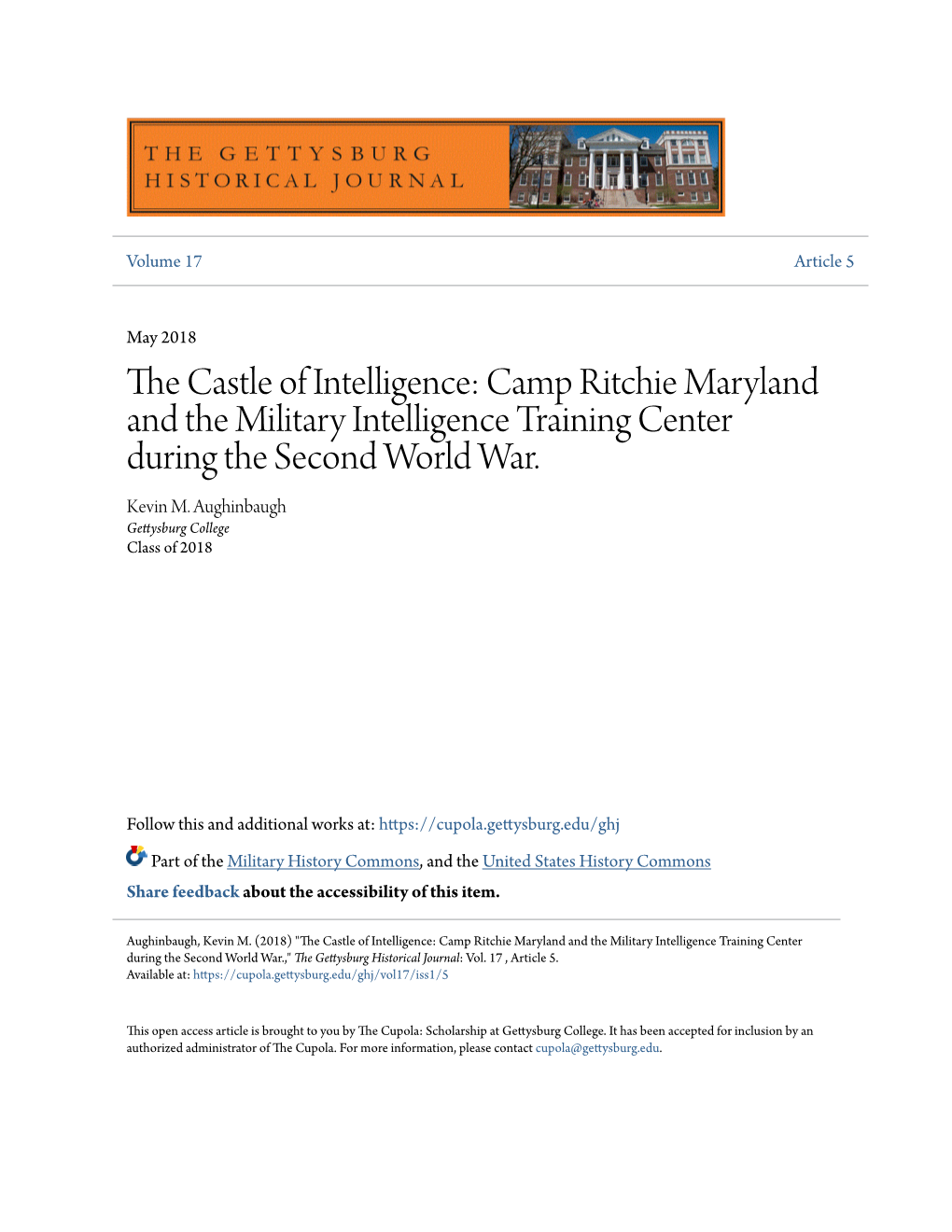 Camp Ritchie Maryland and the Military Intelligence Training Center During the Second World War
