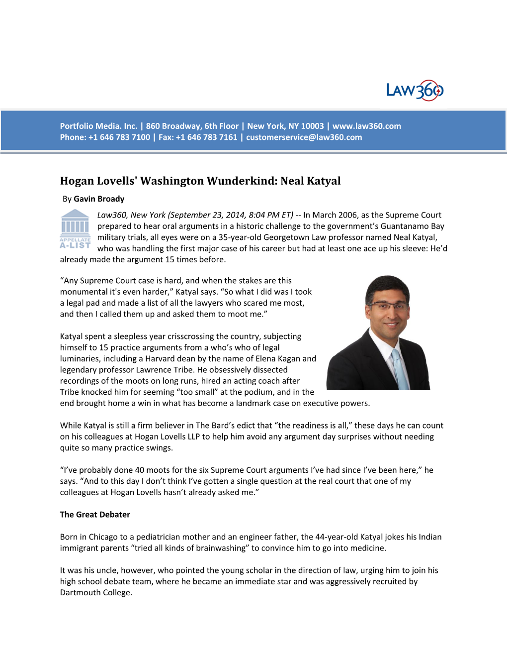 Hogan Lovells' Washington Wunderkind: Neal Katyal