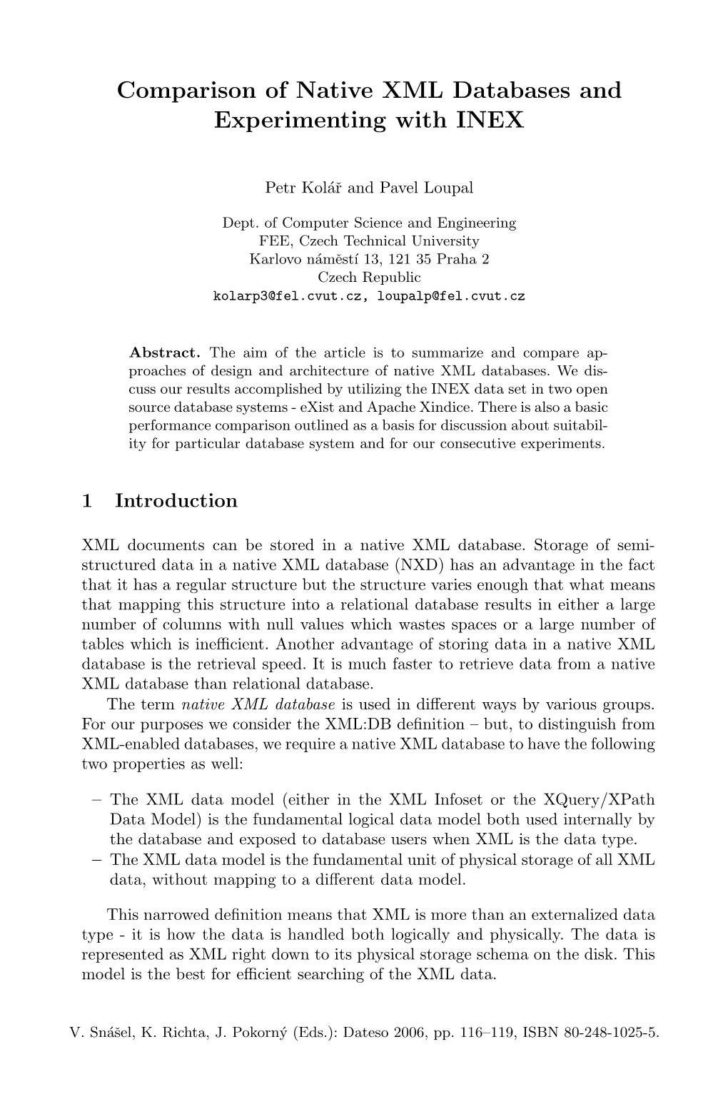 Comparison of Native XML Databases and Experimenting with INEX