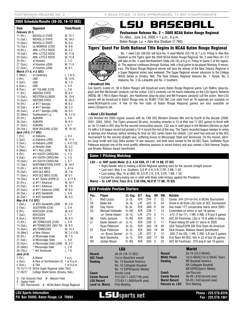 LSU Baseball 2005 NCAA Baton Rouge Regional