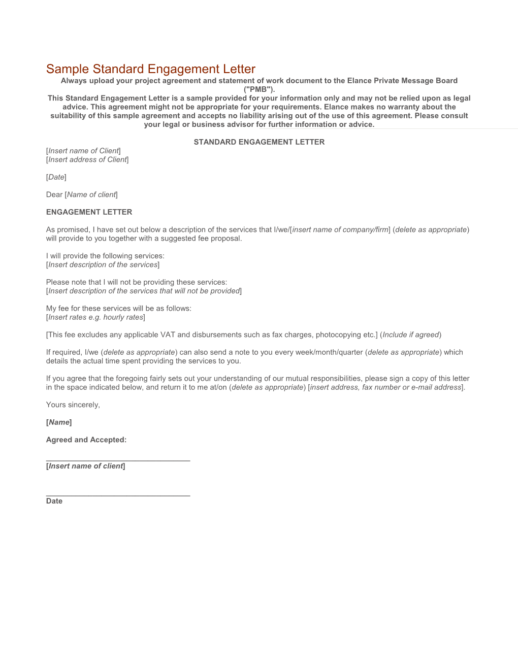 Sample Standard Engagement Letter