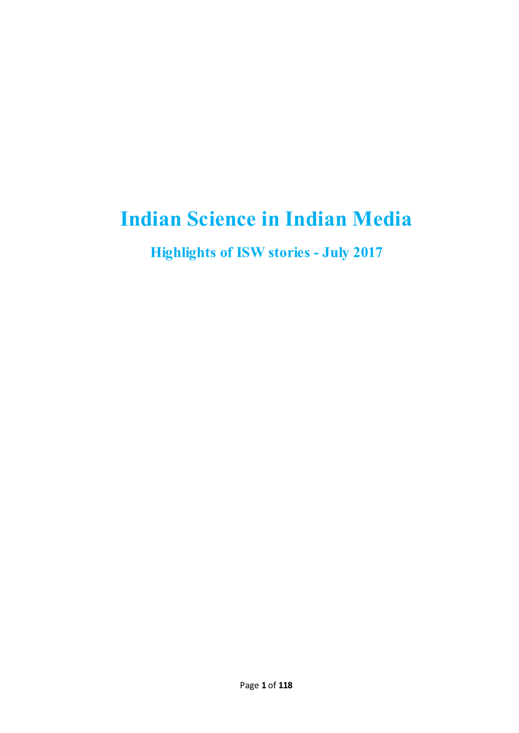 Indian Science in Indian Media Highlights of ISW Stories - July 2017