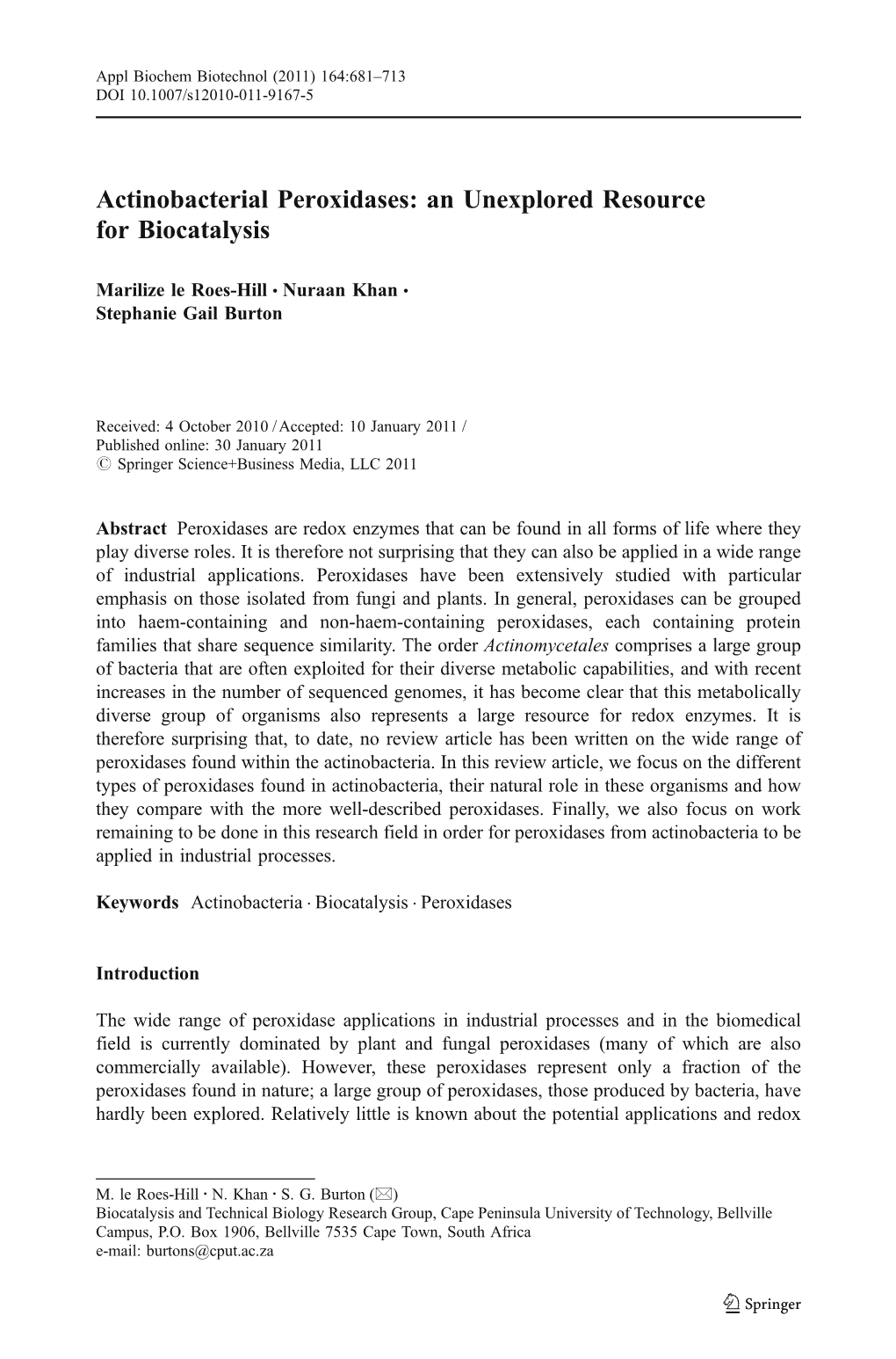 Actinobacterial Peroxidases: an Unexplored Resource for Biocatalysis