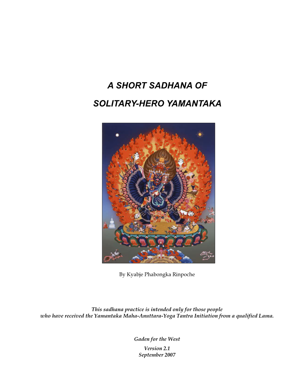 A Short Sadhana of Solitary-Hero Yamantaka