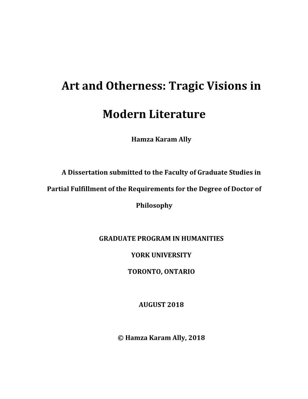 Art and Otherness: Tragic Visions In