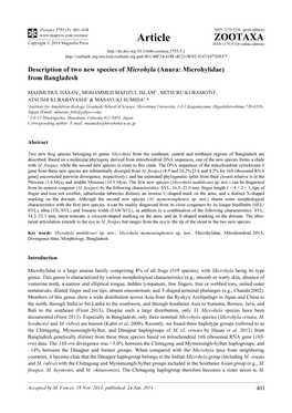 Description of Two New Species of Microhyla (Anura: Microhylidae) from Bangladesh