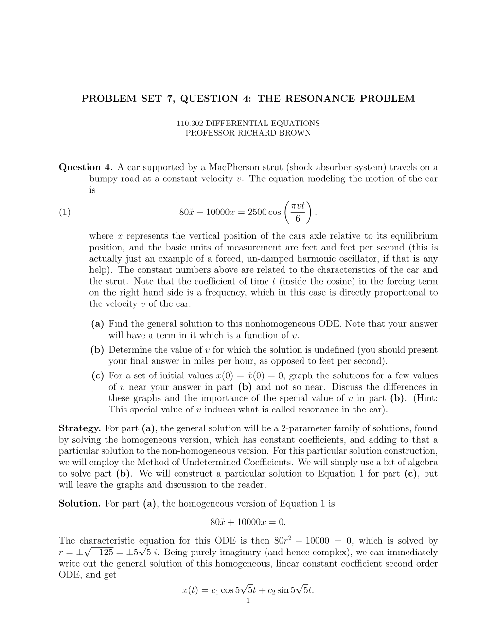 THE RESONANCE PROBLEM Question 4. a Car