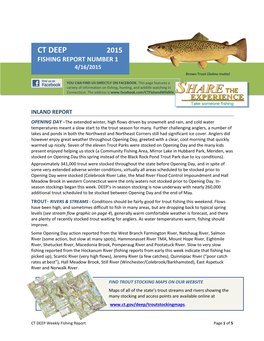 CT DEEP 2015 FISHING REPORT NUMBER 1 Channel Catfish (Ictalurus Punctatus) 4/16/2015 Brown Trout (Salmo Trutta)