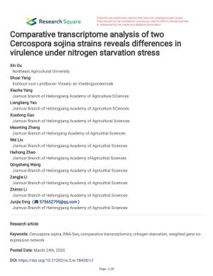 Comparative Transcriptome Analysis of Two Cercospora Sojina Strains Reveals Differences in Virulence Under Nitrogen Starvation Stress