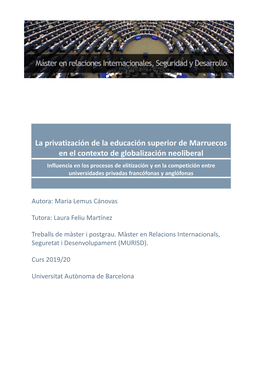 La Privatización De La Educación Superior De Marruecos En El