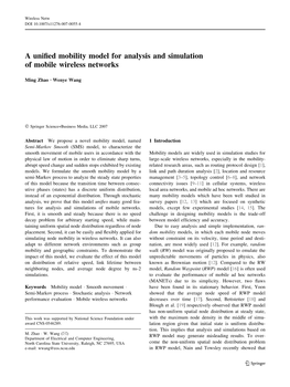 A Unified Mobility Model for Analysis and Simulation of Mobile Wireless