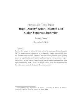High Density Quark Matter and Color Superconductivity