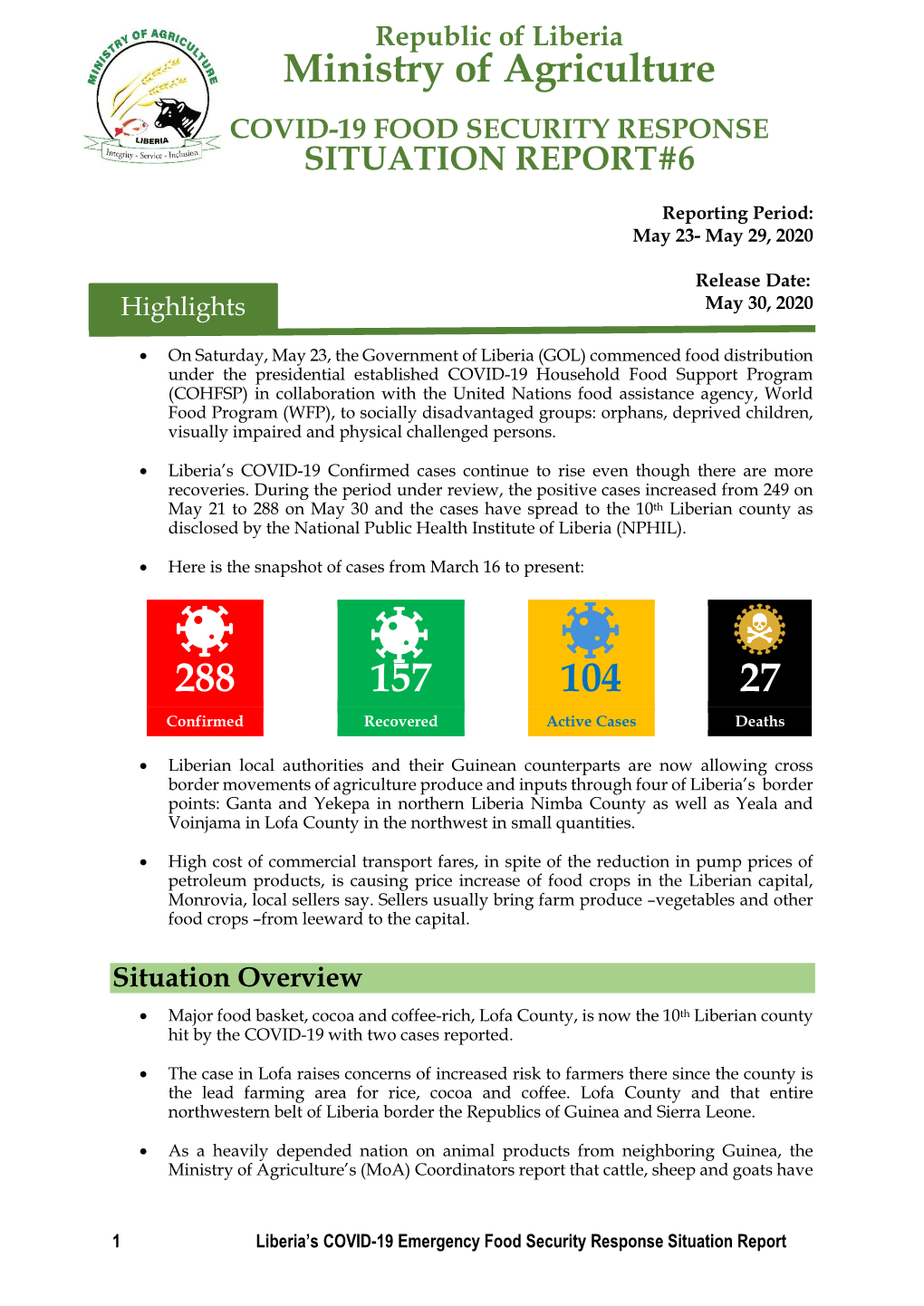 Covid-19 Food Security Response Situation Report#6
