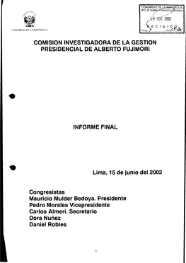 Comision Investigadora De La Gestion Presidencial De Alberto Fujimori