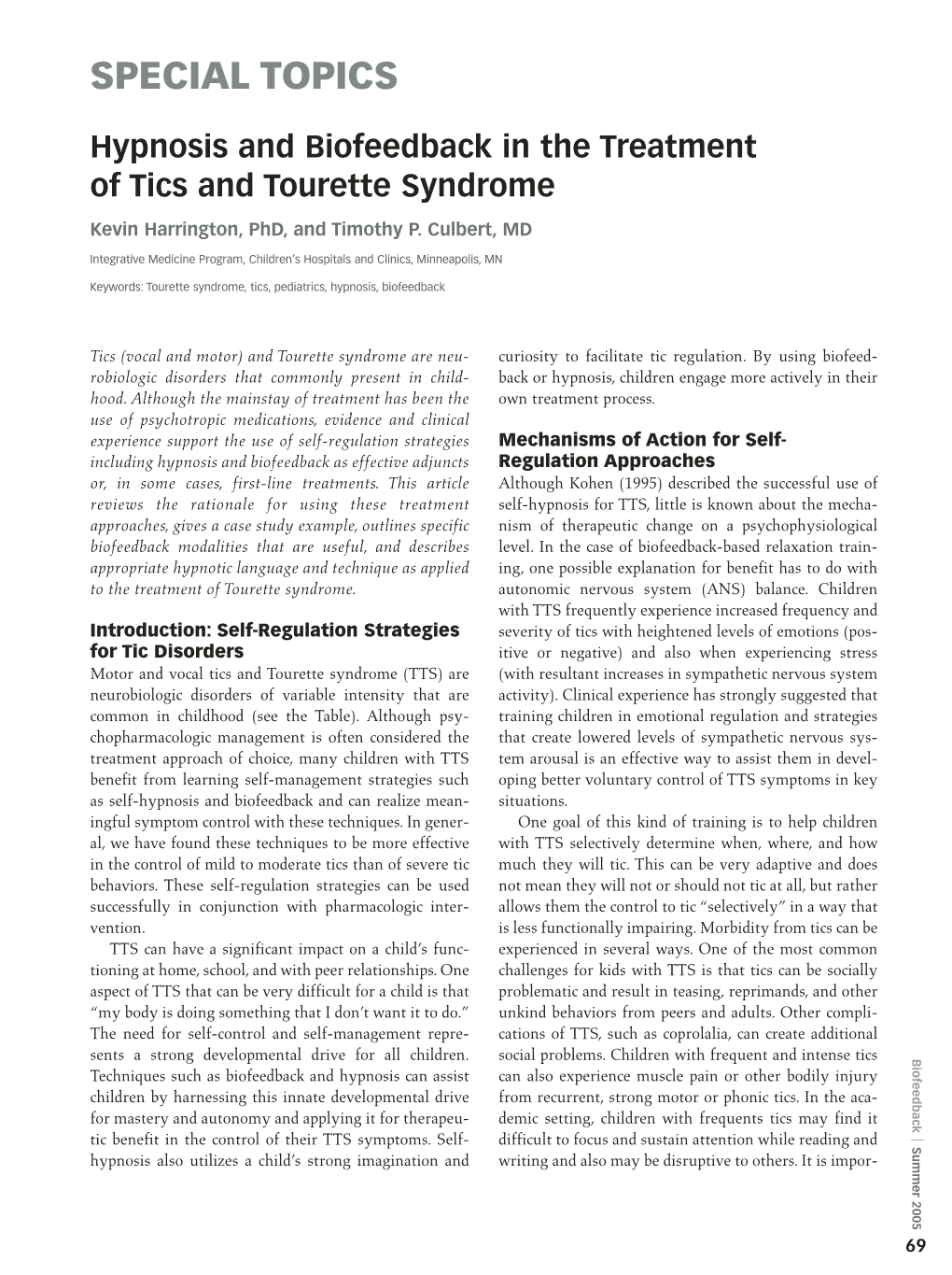 Hypnosis and Biofeedback in the Treatment of Tics And