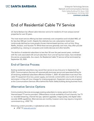 End of Residential Cable TV Service