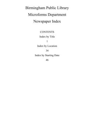 Birmingham Public Library Microforms Department Newspaper Index