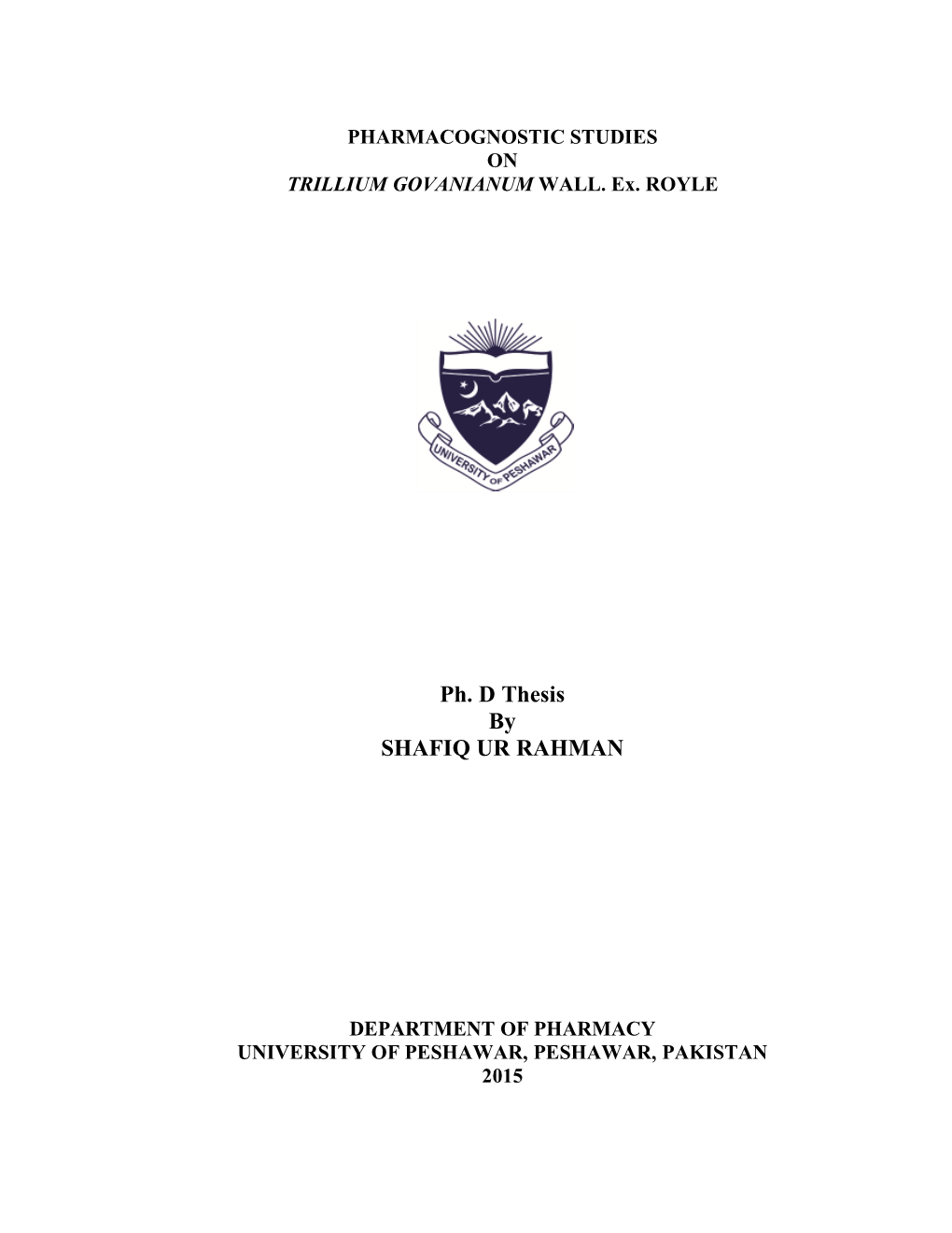 Ph. D Thesis by SHAFIQ UR RAHMAN