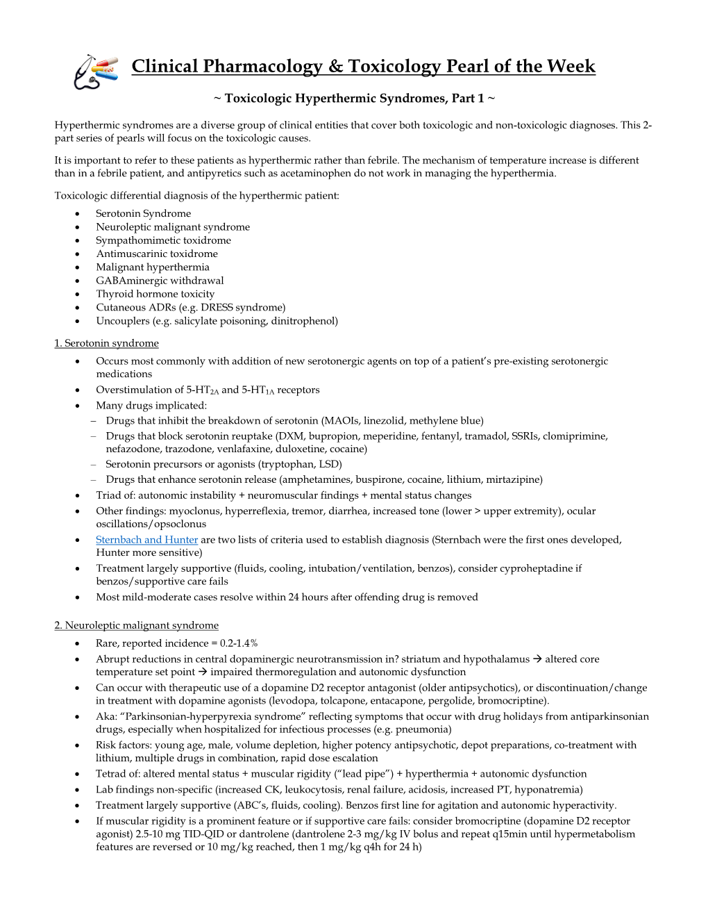 Clinical Pharmacology & Toxicology Pearl of the Week