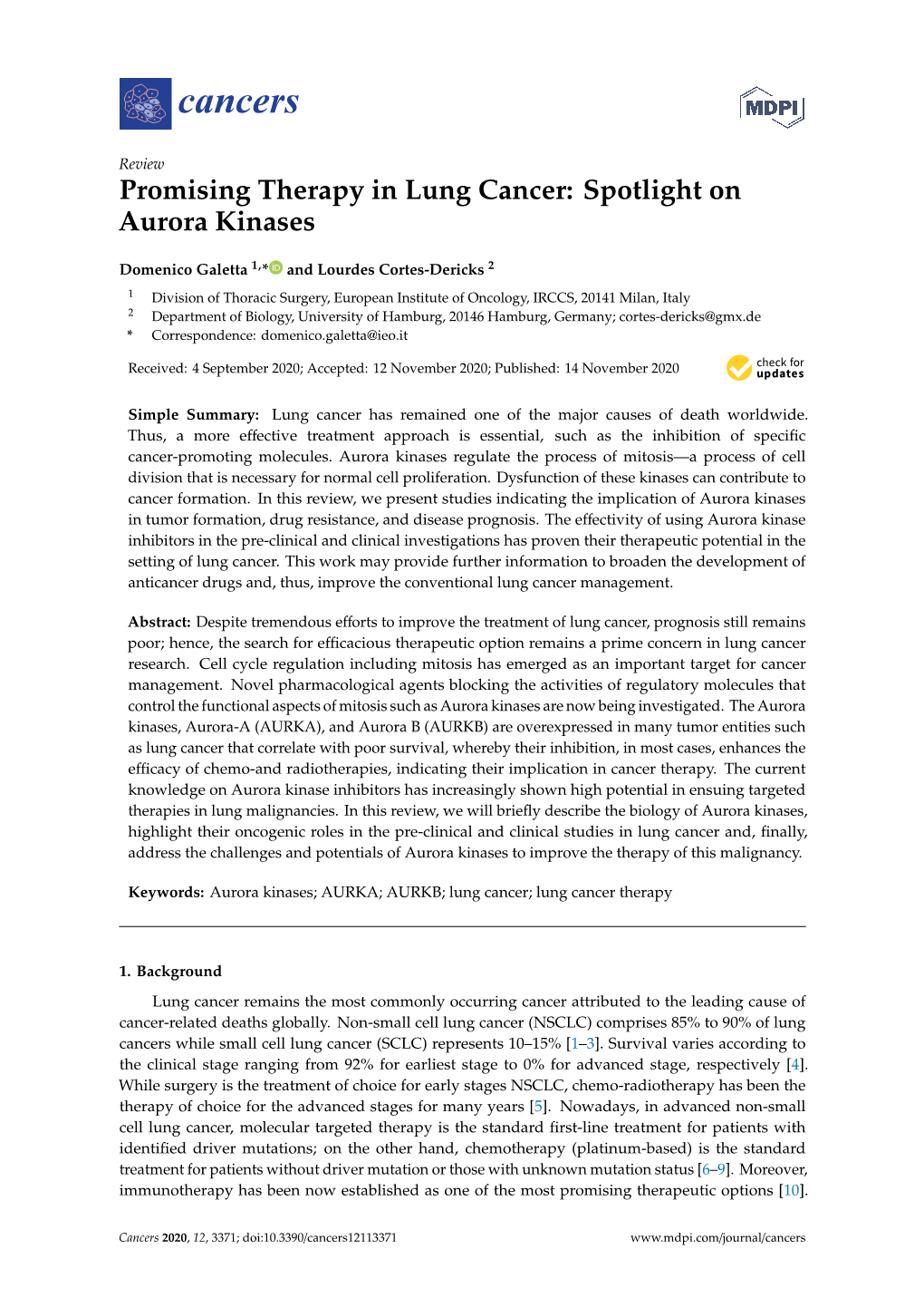 Promising Therapy in Lung Cancer: Spotlight on Aurora Kinases