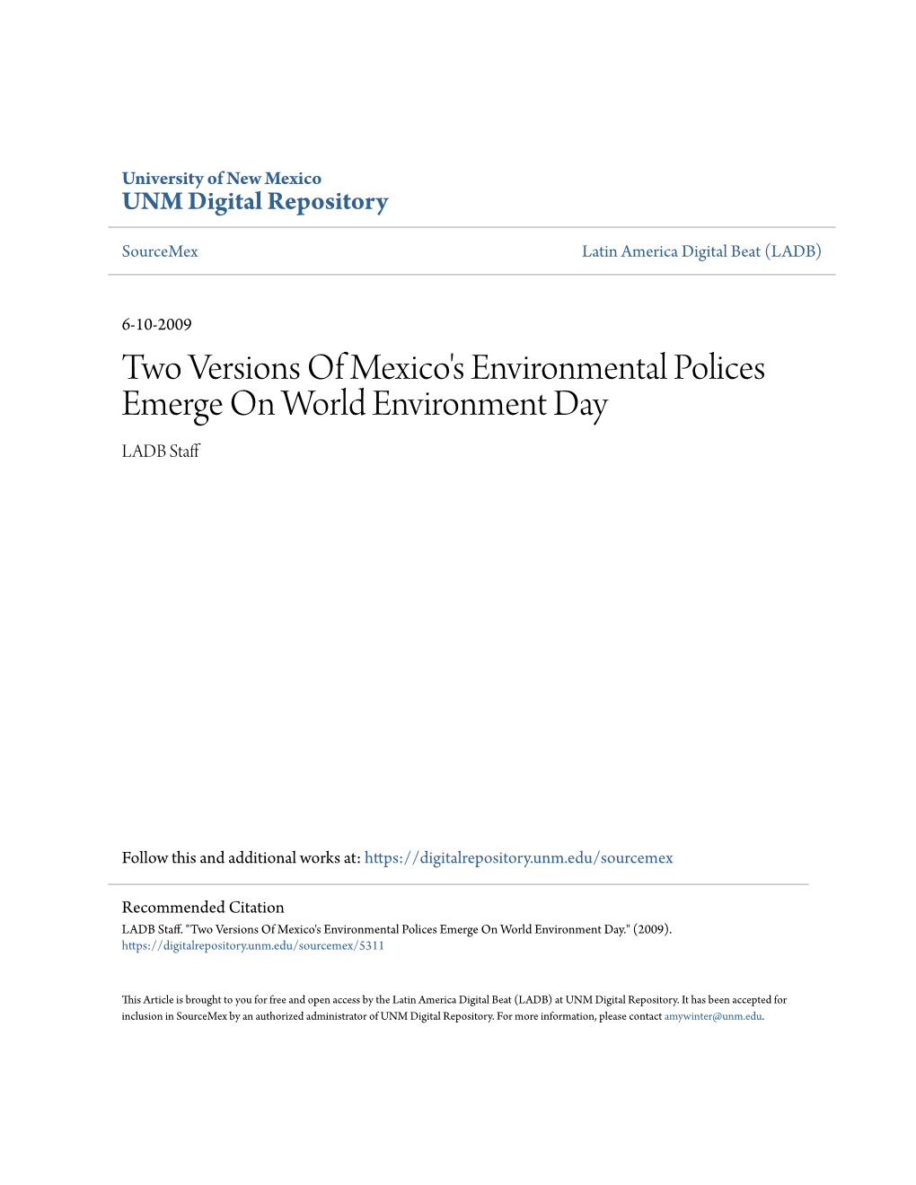 Two Versions of Mexico's Environmental Polices Emerge on World Environment Day LADB Staff