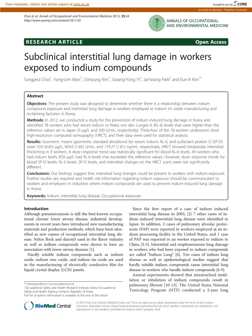 Subclinical Interstitial Lung Damage in Workers Exposed to Indium