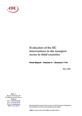 Evaluation of the EC Interventions in the Transport Sector in Third Countries