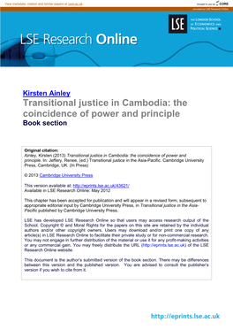 Transitional Justice in Cambodia: the Coincidence of Power and Principle Book Section