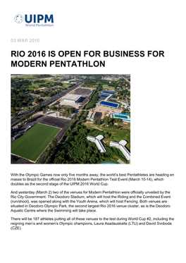 Rio 2016 Is Open for Business for Modern Pentathlon