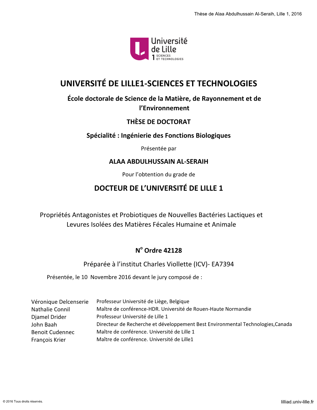 Université De Lille1-Sciences Et Technologies