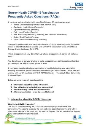Surrey Heath COVID-19 Vaccination Frequently Asked Questions (Faqs)