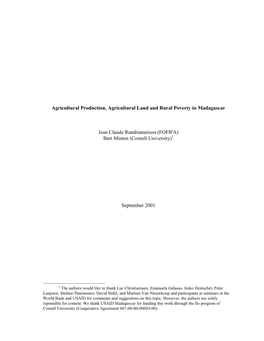Agricultural Production, Agricultural Land and Rural Poverty in Madagascar