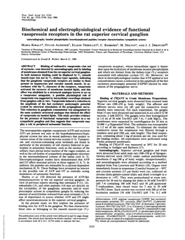 Biochemical and Electrophysiological Evidence of Functional Vasopressin Receptors in the Rat Superior Cervical Ganglion