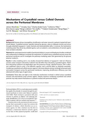 Mechanisms of Crystalloid Versus Colloid Osmosis Across the Peritoneal Membrane