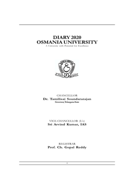 DIARY 2020 OSMANIA UNIVERSITY a University with Potential for Excellence Re-Accredited by NAAC with ‘A’ Grade