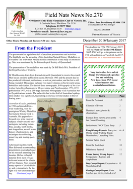 Field Nats News No.270 Newsletter of the Field Naturalists Club of Victoria Inc