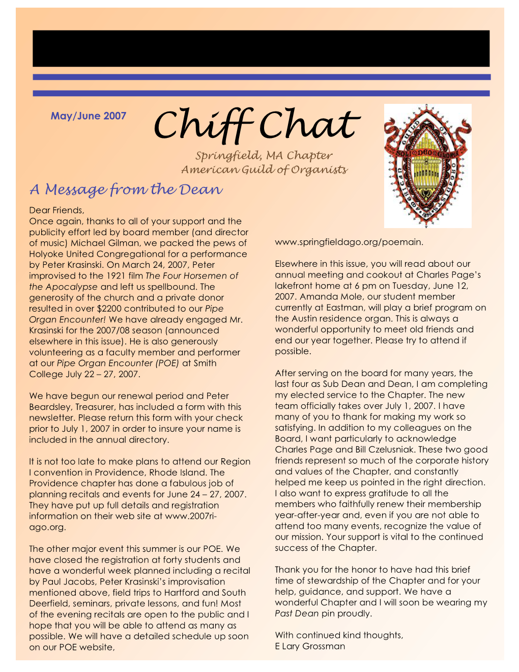 Chiff Chat Springfield, MA Chapter American Guild of Organists