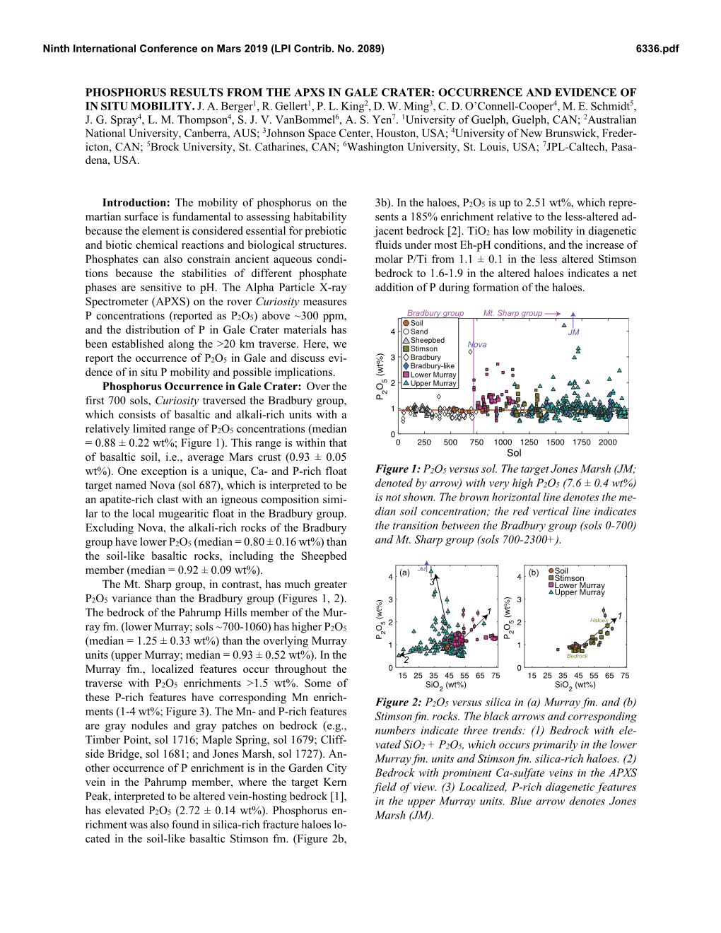 Phosphorus Results from the Apxs in Gale Crater: Occurrence and Evidence of in Situ Mobility