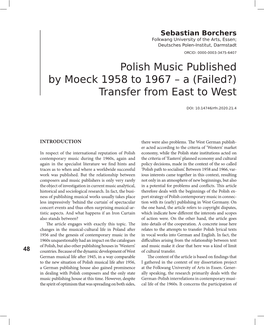 Polish Music Published by Moeck 1958 to 1967 – a (Failed?) Transfer from East to West