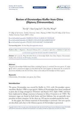 Review of Dicrotendipes Kieffer from China (Diptera, Chironomidae)