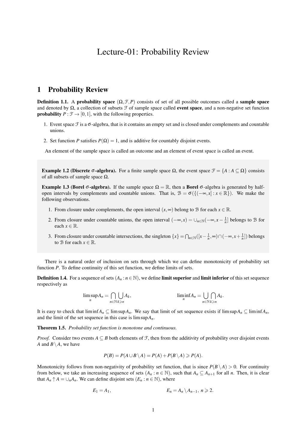 Lecture-01: Probability Review