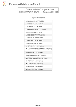 Calendari De Competició