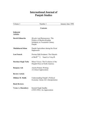 JPS Contents Vol 1 to 22 Journal of Punjab Studies