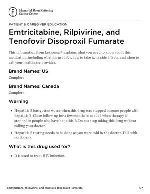 Emtricitabine, Rilpivirine, and Tenofovir Disoproxil Fumarate